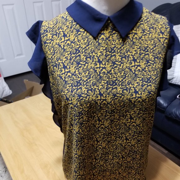 RW&CO. Blue and Gold Blouse - Picture 1 of 5